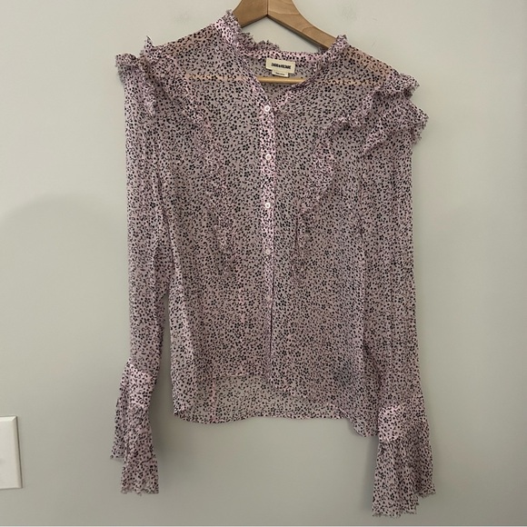 Zadig & Voltaire Tweet Goa Lavender Purple Ditsy Floral Semi Sheer Blouse - Picture 3 of 8